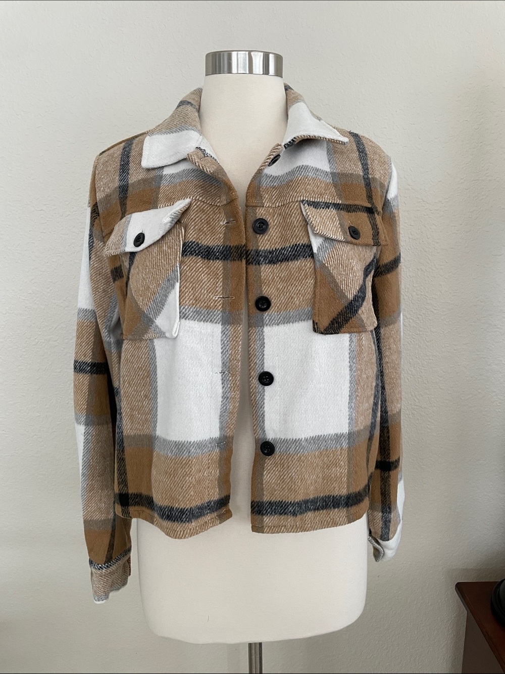 Cozy Plaid Shacket in Camel and Black